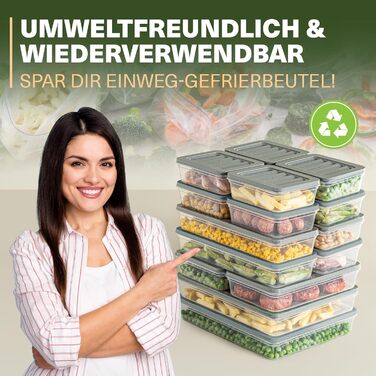 Stackable Freezer Containers, 16-Piece Set, Freezer & Refrigerator Organizer with Lid, Frost-Resistant up to -25°C, Reusable Food Storage Containers, Keep Food Fresh and Odor-Free