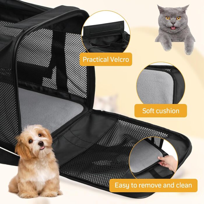 Транспортна сумка для кота та собаки Amexo, складана переноска для тварин, переноска для котів та собак середніх розмірів до 10 кг, 44 x 27 x 28 см (чорна)