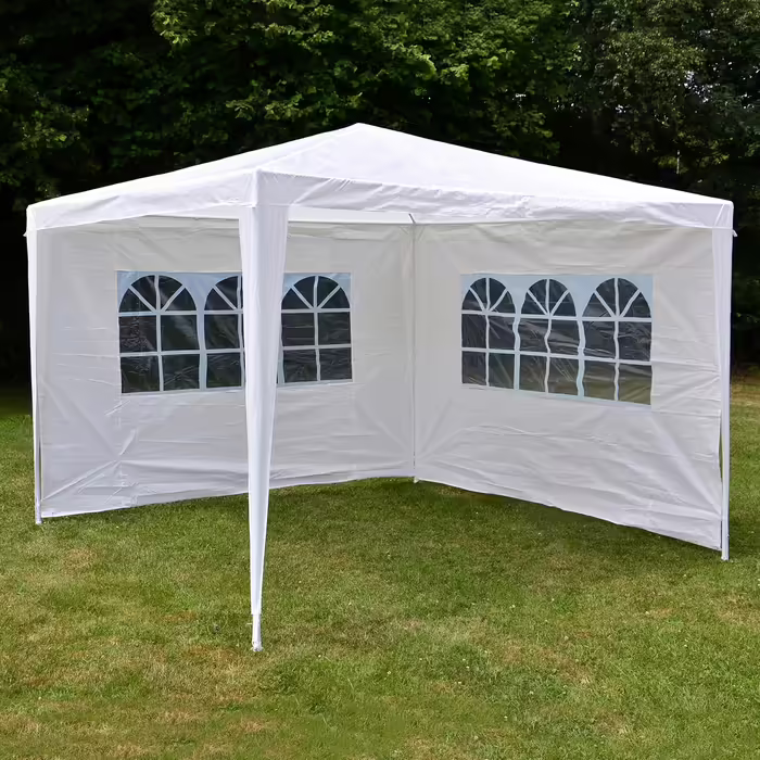 SONLEX Garden Gazebo 3 x 3 m white waterproof including 2 side walls with 3 windows each Material PE tarpaulin 110 g/m² white Festival tent shelter