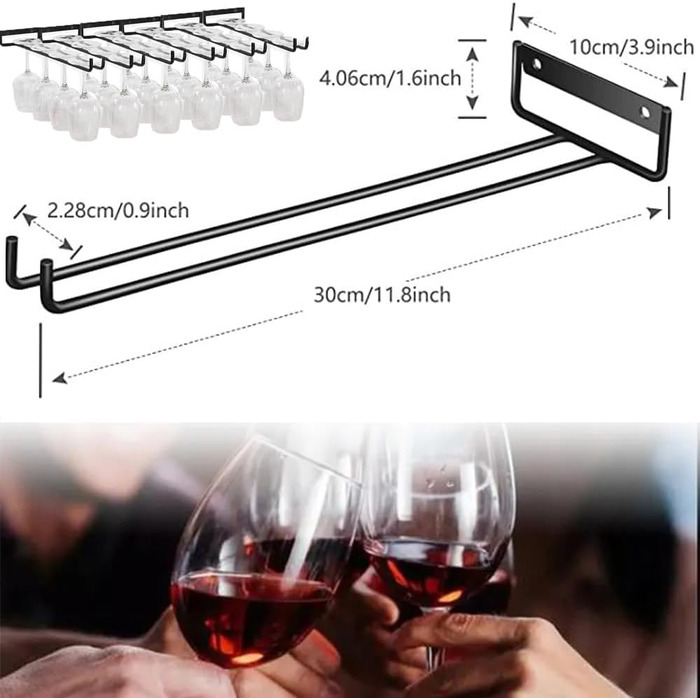 Тримач для келихів з металу, 4 шт., 40 см, для бару, кухні, ресторану