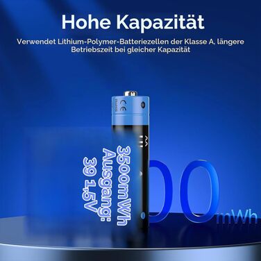 Набір літієвих акумуляторів Hixon AA 1.5V 3500mWh (8 шт) з LCD-зарядним пристроєм на 4 слоти, чорний
