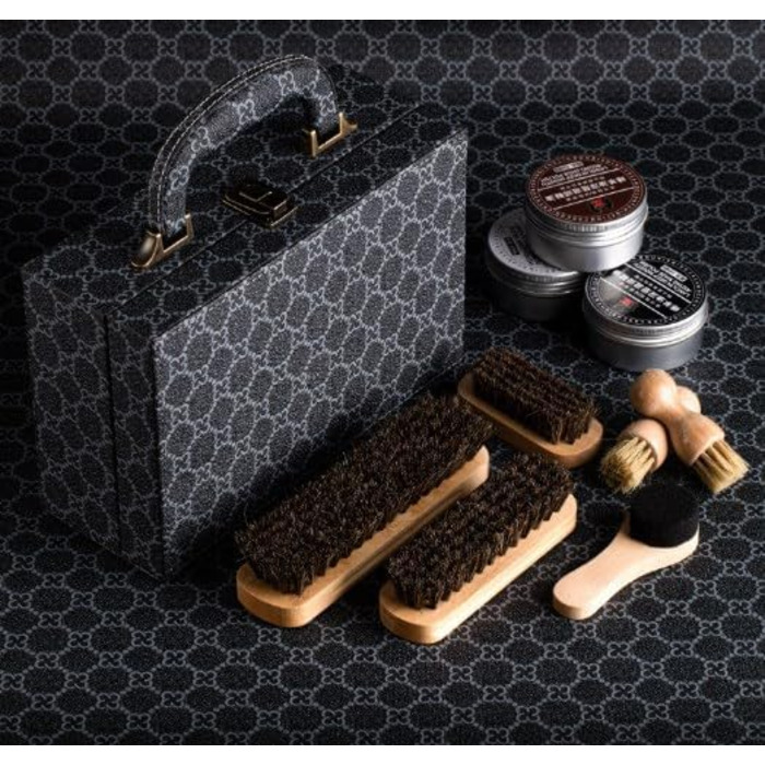 FGXY Shoe Care Set, 11-Piece Shoe Care Set Shoe Polishing Travel Set with Brush Horsehair Shoe Cream Wood Applicator Brushes Shoehorn