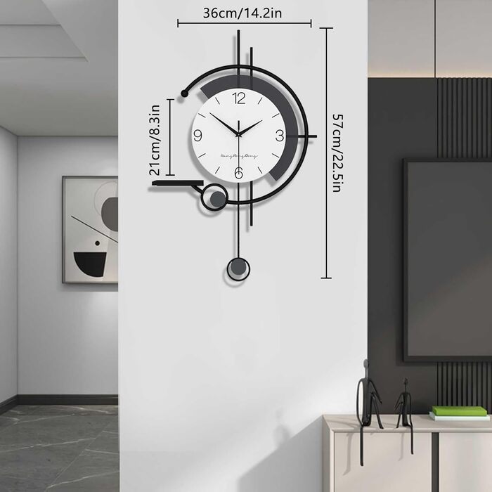 TWFJEL Minimalist Modern Wall Clock, Large Creative Decorative Wall Clocks with Shelf Metal Frame + Wooden Dial Wall Clock No Ticking Sound for Living Room Bedroom Office Kitchen