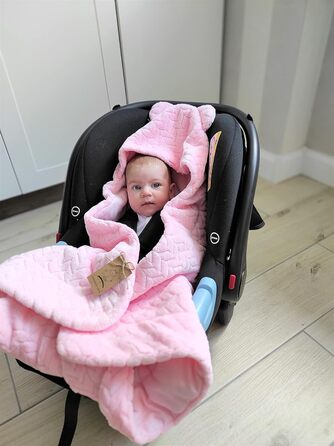 Універсальна дитяча ковдра Bo DANKA для автокрісла, коляски та Maxi Cosi, 80x80 см, з капюшоном і липучкою, для новонароджених, всесезонна, рожева