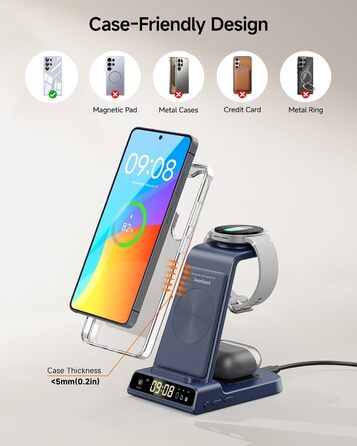 Бездротова зарядка 3-в-1 Samsung S26 Ultra/+/S26, Galaxy S25/S24/S23/Z Flip 7, Watch 8/8 Classic/7/Ultra/6/5, Buds4/4 Pro – Синій