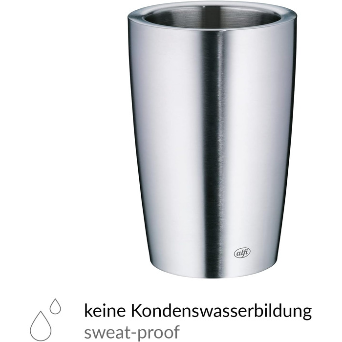 alfi SECCO, stainless steel bottle cooler for 0.70 to 1L bottles, wine, sparkling wine. Keeps drinks cool without condensation or ice cubes, ensuring chilled drinks to the last drop. Dishwasher-safe, BPA-free.