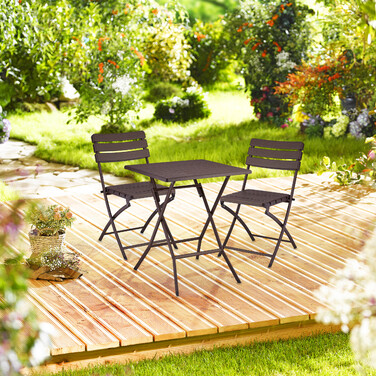 Relaxdays Balcony Furniture Set, 3-Piece, Wood-Look