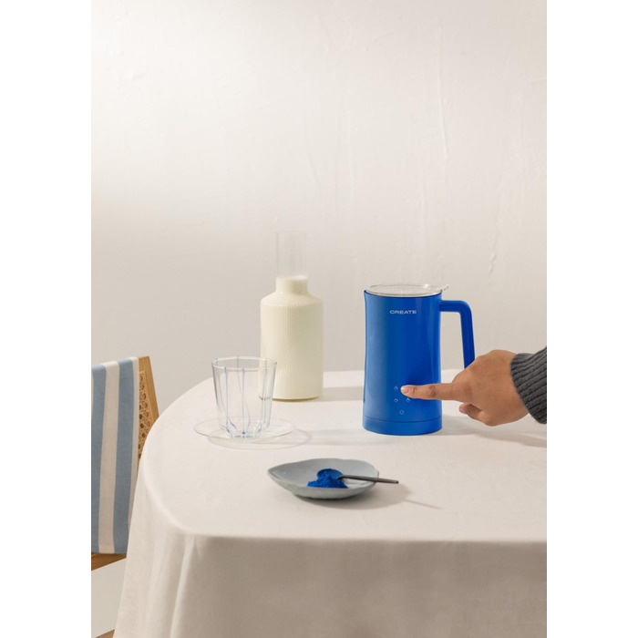 Електричний спінювач молока CREATE MilkFrother, блакитний: сенсорний дисплей, 4 програми, 350 мл, гарячий/холодний, 400W
