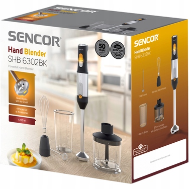 Вертикальний ручний блендер Sencor SHB 6302BK 5в1, 1200 Вт, TITANIUMQuadBlade, чорний