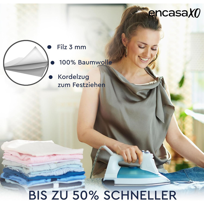 Чохол для прасувального столу Encasa XO з фетровою підкладкою та кордуванням (112x34 см), світловідбиваючий, з принтом широких зелених листя