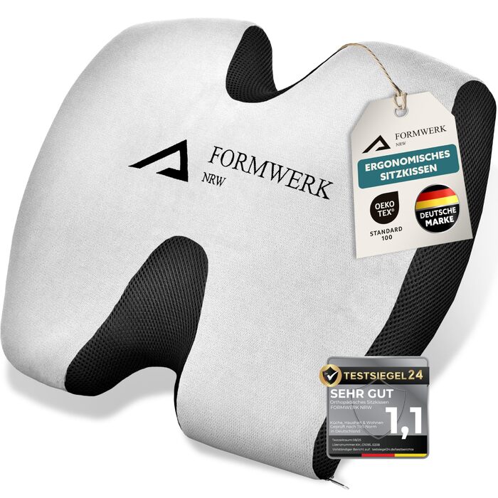Ортопедична подушка для сидіння Formwerk NRW - преміум якість, 3D Memory Foam, для офісу та авто, OEKO-TEX-100 (60-100 кг), сіра