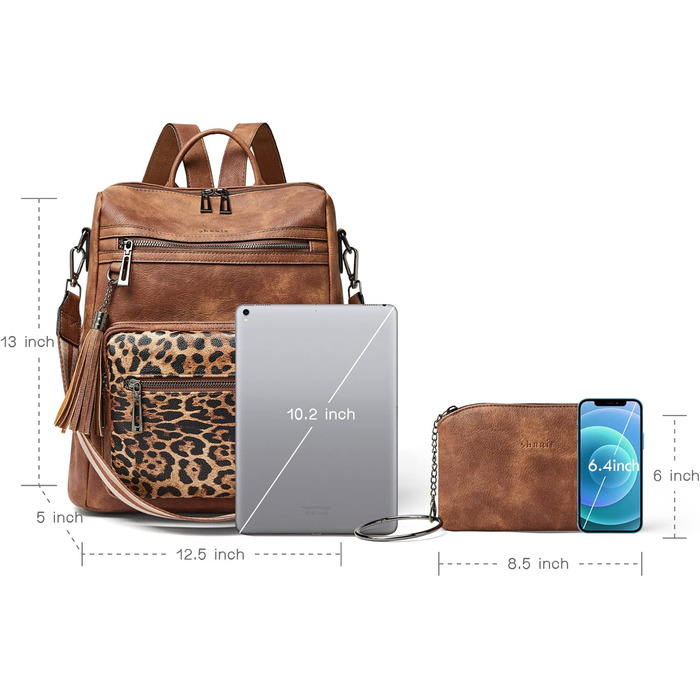 Шкіряний рюкзак-трансформер для жінок Shrrie: стильний рюкзак, сумка через плече, валіза, коричневий та леопардовий