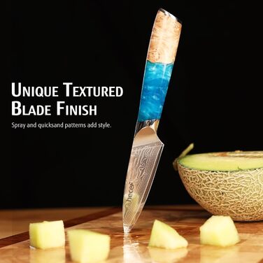 Японський кухонний ніж Hecef Damast з ручкою з харчової смоли, 20 см, 67 шарів дамаської сталі, з захистом для ножа, професійний ніж для кухаря, подарунок шеф-кухарю