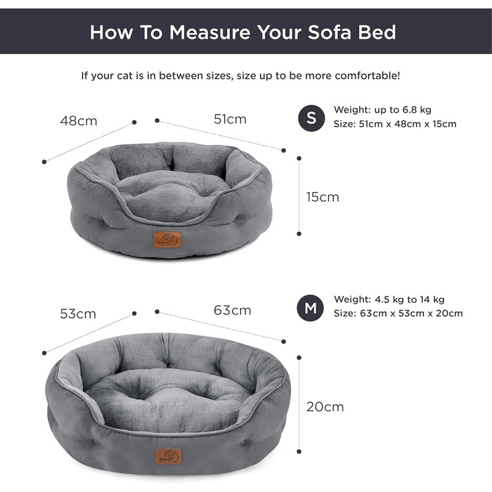 BEDSURE Cat Bed Washable - 63x53x20cm Cat Bed Grey with Reversible Inner Cushion Cat Sleeping Place for Cats or Small Dogs