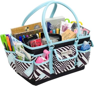Everything Mary Blaugruner, geometric deluxe store and tote bag, organizer for crafts, sewing, paper, art, desk, canvas, accessories, storage with handles for travel
