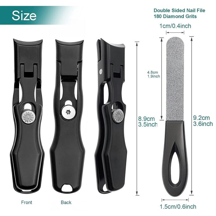 Кусачки для нігтів Zehennagelknipser для товстих нігтів з фіксатором, великим отвором та пилкою, для врослих нігтів, міцні, для дорослих та літніх людей (чорні)