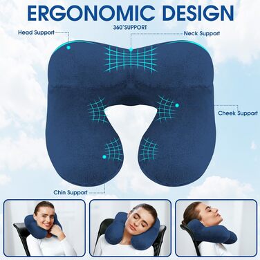 Надувна подушка для шиї BBjinronjy для подорожей: комфорт у літаку, автомобілі, офісі та під час кемпінгу. З навушниками та м'яким оксамитом.