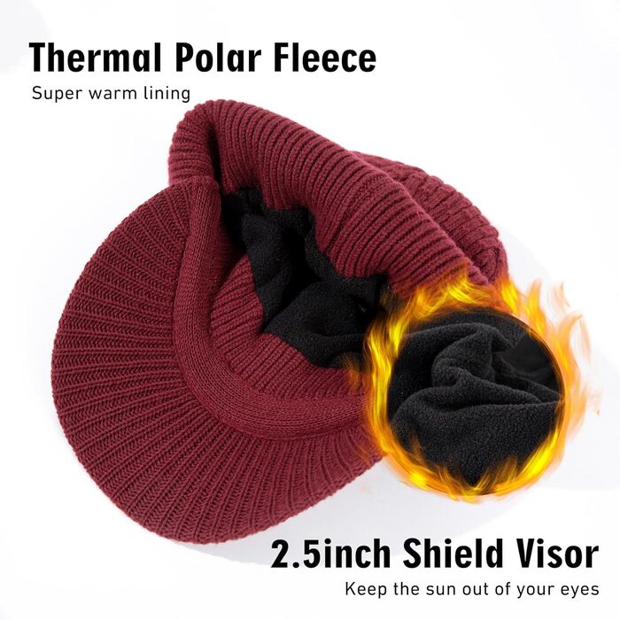 Шапка в'язана з мериносової вовни TOP-EX PolarWool™ для чоловіків та жінок, з підкладкою з флісу, для занять спортом, катання на лижах, тепла зимова шапка, M-XXL (Бордовий, XL-XXL)