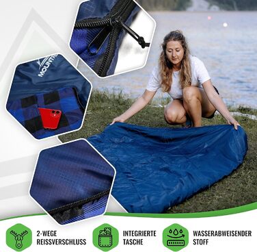 Mountrex Double Sleeping Bag - Summer Sleeping Bag for 2 People (210 x 150cm), Quilt Sleeping Bag - XXL Summer Sleeping Bag with 2 Pillows for Adults - Camping, Outdoor & Indoor (Blue)