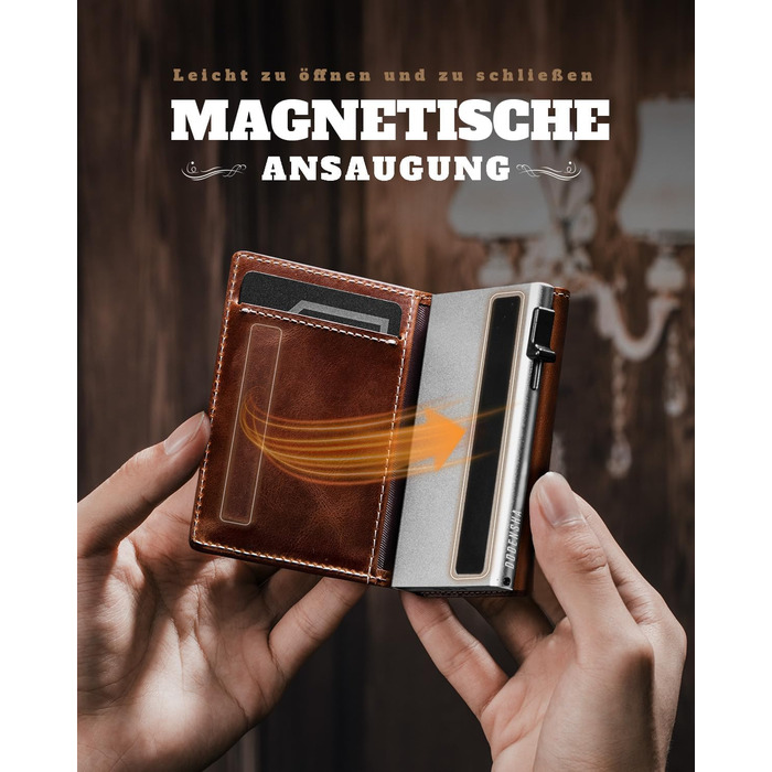 Портмоне чоловіче DODENSHA MagSnap Slim з монетницею, RFID захистом, для 10+ карток, чорно-червоний (Yl-braunsilber)