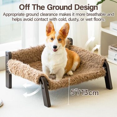 MEWOOFUN Dog Sofa Dog Bed Elevated - Dog Beds for Small and Medium Dogs with Non-Slip Bottom, Breathable Puppy Bed with Removable Cushion, Cat Sofa 61 x 53 x 28 cm, Brown