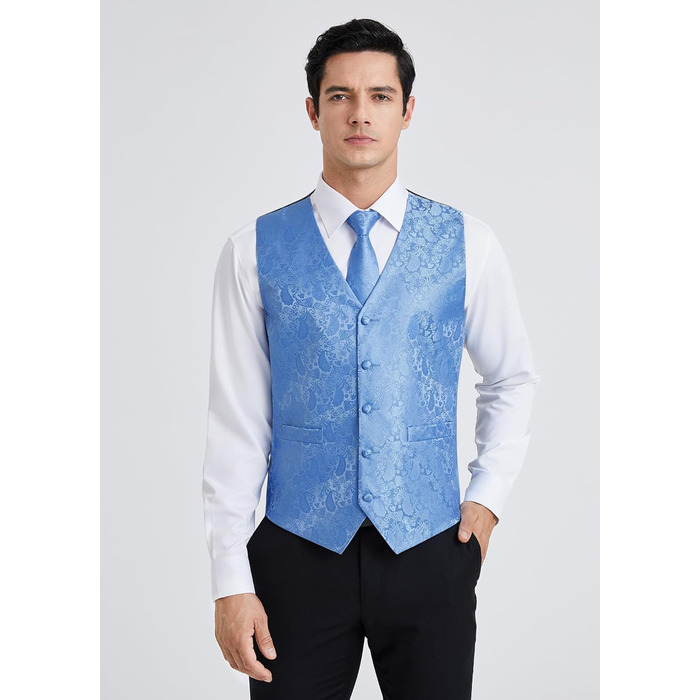 Жакет для костюма чоловічий світло-блакитний з паєтками, комплект з краваткою та нагрудником, елегантний блакитний костюмний жакет HISDERN, розмір M