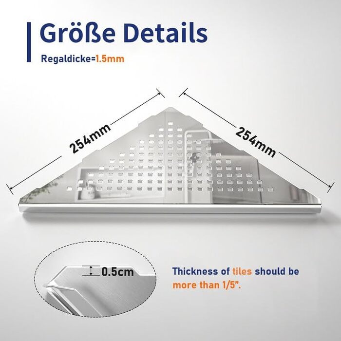 Поличка для душу Eck Duschregal з нержавіючої сталі 304, для ванної кімнати, з сітчастою конструкцією, вбудована, для ремонту ванної кімнати (щіткова обробка, 2 шт. 254 мм)