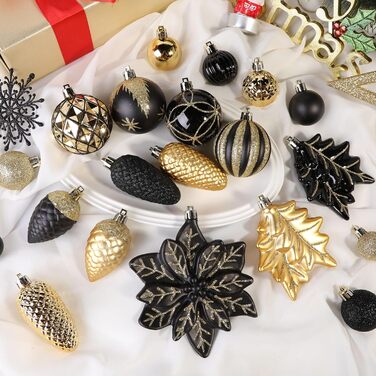 Набір прикрас для ялинки Shareconn: 106 шт. чорно-золотих кульок, 24 кольори, ударостійкий, для святкування, весілля