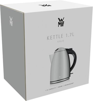 WMF Stelio Stainless Steel Kettle 1.7L, Electric Kettle with Scale Filter, 2400 W, Illuminated Water Level Indicator, Matte Stainless Steel (Gray)