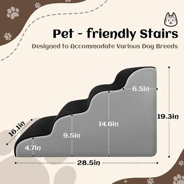 Східці для собак та котів JUOIFIP, 4 сходинки, для маленьких порід, чорного кольору, миючий, антиковзкий