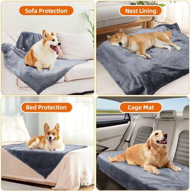 Водонепроникний коврик для собак Nobleza, XXL (203 x 152 см), м'який та пухнастий, для дому та вулиці, підходить для котів, можна прати в пральній машині, двосторонній чохол для дивану, сірий