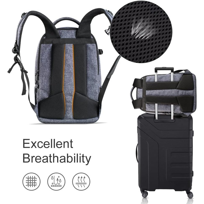 Рюкзак для камери K&F Concept 18L сірий/чорний з відділенням для ноутбука 15.6 дюймів, водонепроникний, для DSLR/штатива/аксесуарів