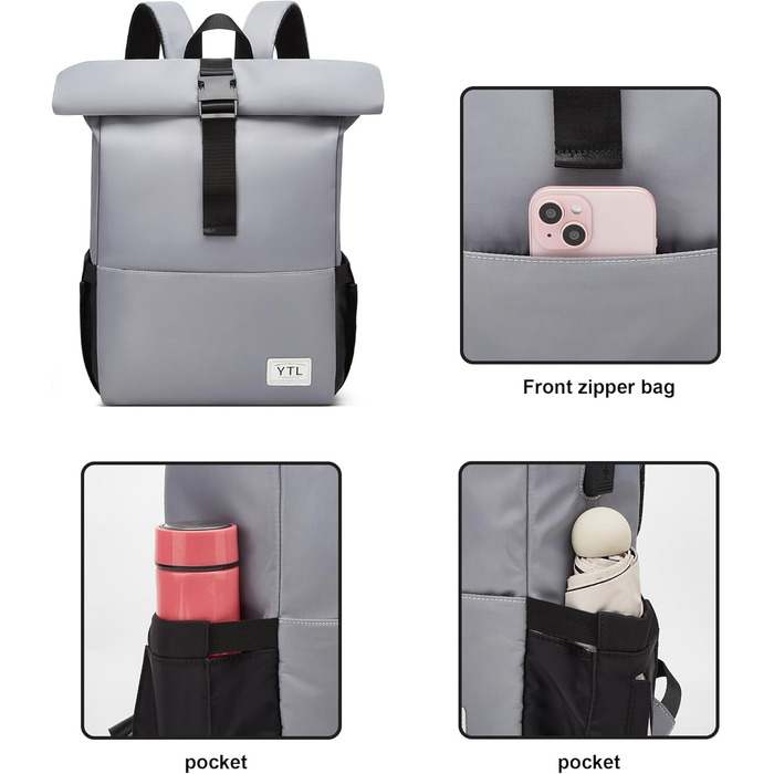 Водонепроникний рюкзак YTL Rolltop з відділенням для ноутбука 17 дюймів (сірий)