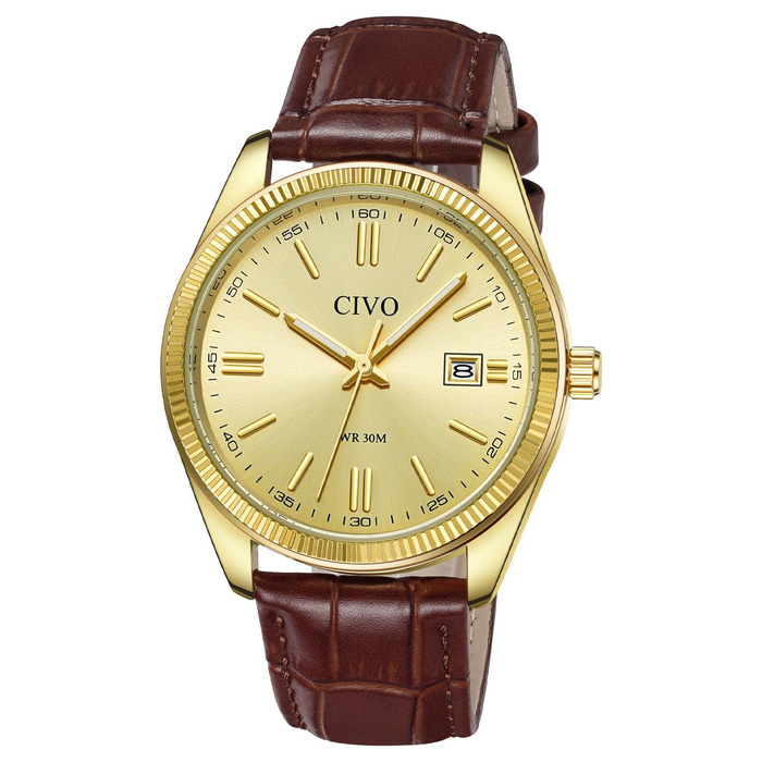 Годинник чоловічий CIVO з нержавіючої сталі: прості аналогові годинники для бізнесу з підсвічуванням дати - водонепроникні для роботи та відпочинку - стильний подарунок для чоловіків (колір: коричневий)