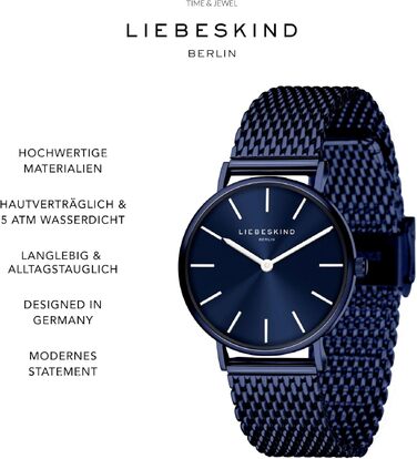 Жіночий наручний годинник Liebeskind Berlin — кварцовий, сталевий мілланський ремінець, корпус 30мм, водонепроникність 5ATM, сріблястий
