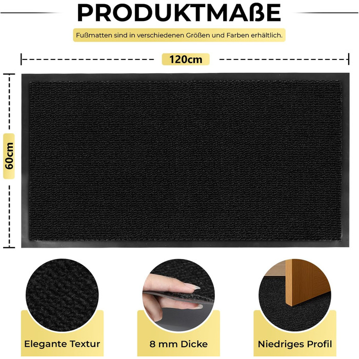 Привітальний килимок BLADO для дому та вулиці, протиковзкий та зносостійкий, чорний, 60 x 120 см