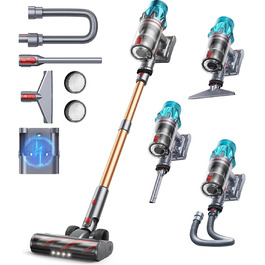 Бездротовий акумуляторний пилосос Fieety 8-в-1, 50kPa, 600W, 65 хв, 1.6л, без мішка, з антизаплутуванням волосся, насадка для диванів, станція зарядки, для шерсті тварин, килимів, твердих поверхонь, авто