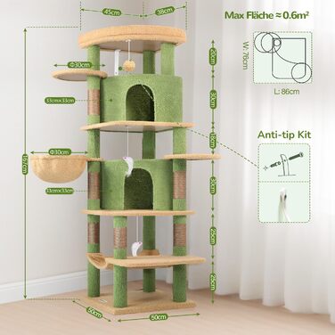 Котячий будиночок Globlazer з когтеточкою, 167 см, кутовий, зелений, для 3-4 котів
