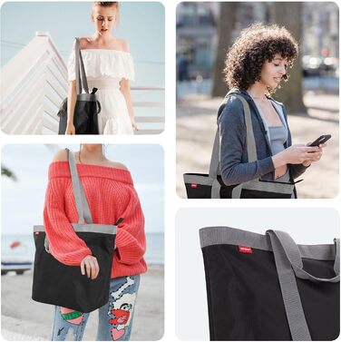 Achilles shopping bag, leisure bag, tote bag made of polyester with zipper, washable & reusable for shopping, sports, pool, beach, 51 cm x 20 cm x 40 cm