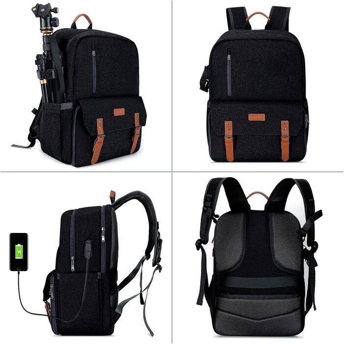 MOSISO Рюкзак для камери 17.3 дюйма, DSLR/SLR/Беззеркальна камера, відділення для ноутбука, вбудована фотосумка, USB-порт для зарядки, дощовик, сумісний з Canon/Nikon/Sony, чорний
