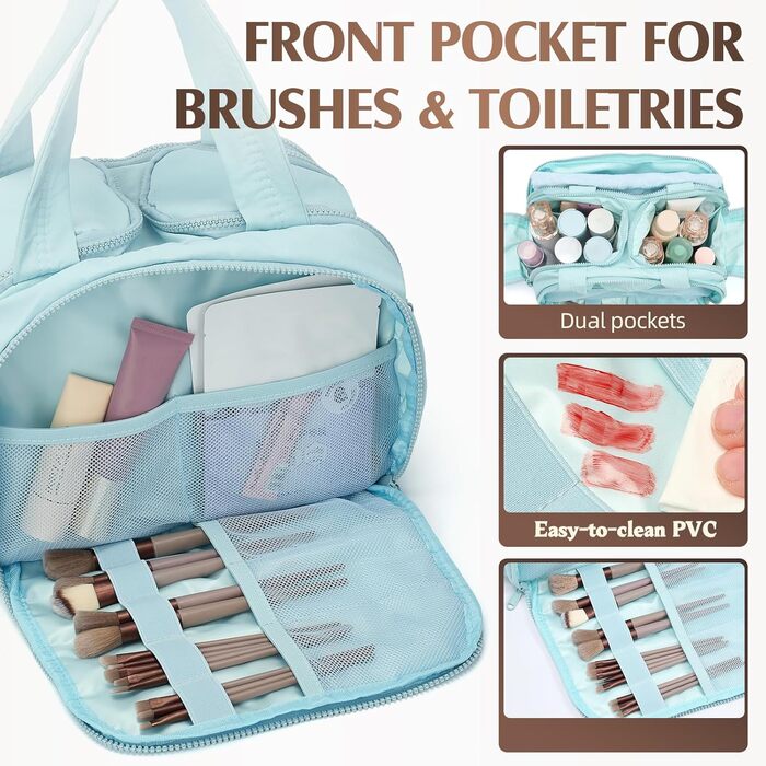 Кultурний мішечок Axcone для подорожей, великий, зручний, органайзер для косметики та аксесуарів, ручна поклажа, для жінок та чоловіків (T7151-), блакитний