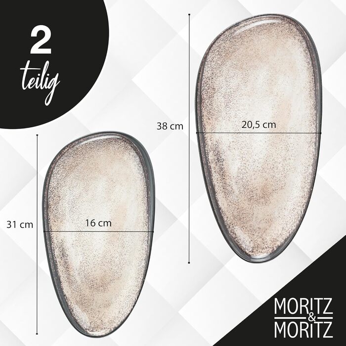 Набір сервірувальних тарілок Moritz & Moritz VIDA Бежевий (2 шт.) - великі тарілки з якісного порцеляну, сучасний дизайн, придатні для миття в посудомийній машині та використання в мікрохвильовці. Ідеально підходять для салатів, м'яса на грилі, закусок та