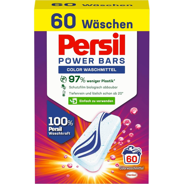 Капсули для прання Persil Power Bars Color для кольорових речей, 180 завантажень, гігієнічна чистота від 20°C, екологічна упаковка