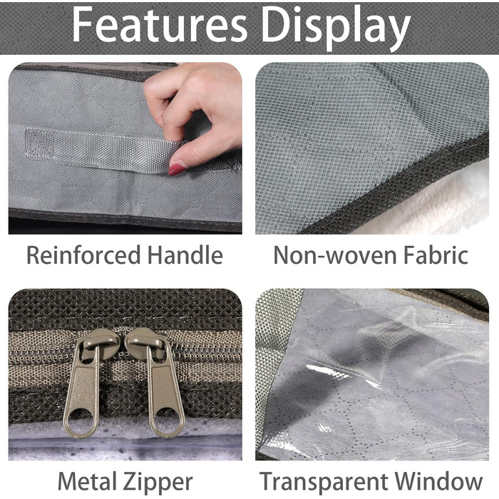 Комод під ліжко, 2 шт. Коробки для зберігання під ліжко з кишеньками для одягу, прозорі, ящик для ліжка з вікном, органайзер для ковдр, подушок, одягу, постільної білизни (сірий)