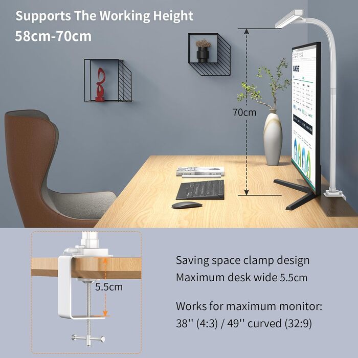 LED лампа для столу EppieBasic з регулюванням яскравості, 24W, для офісу та дому, захист очей, 6 кольорів, авто-диммування