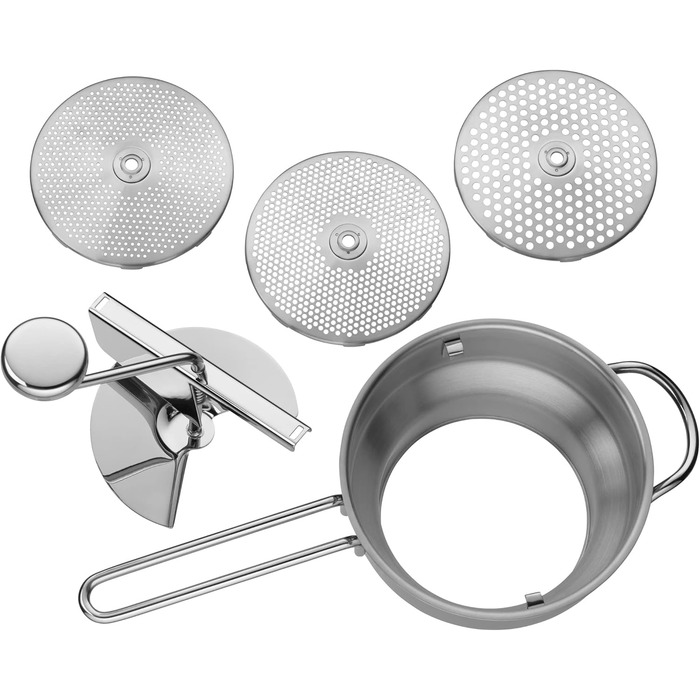 Прес для овочів і фруктів WMF Gourmet, 3 насадки, 19x11,5 см, нержавіюча сталь Cromargan, розбірний