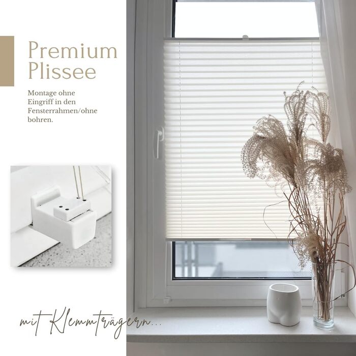Home-Vision Premium Pleated Blinds, Custom-Made, for Interior Frames, Height, Fabric Color, and Profile Colors, Opaque Blind for Windows & Doors, Sunshade Roller in Various Widths (Clamp-on, Height 50-149 cm)