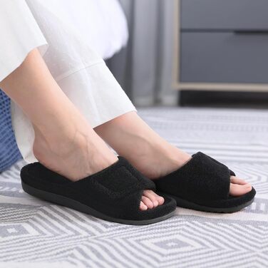 Ортопедичні домашні тапочки для жінок Litfun з підтримкою склепіння стопи, регульовані, з відкритими пальцями, для п'яткової шпори (Чорний, 39 EU)