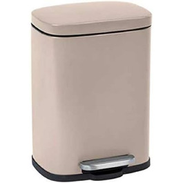 Смітник для косметики WENKO Leno Easy Close, 5 л, педальний з кришкою та системою плавного закриття, сталевий, Taupe