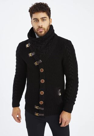 Чоловічий светр Leif Nelson з коміром-шарфом, Slim Fit, зимовий, повсякденний, великий в'язаний, чорний худі-светр LN7080 Cael (S, Чорний)